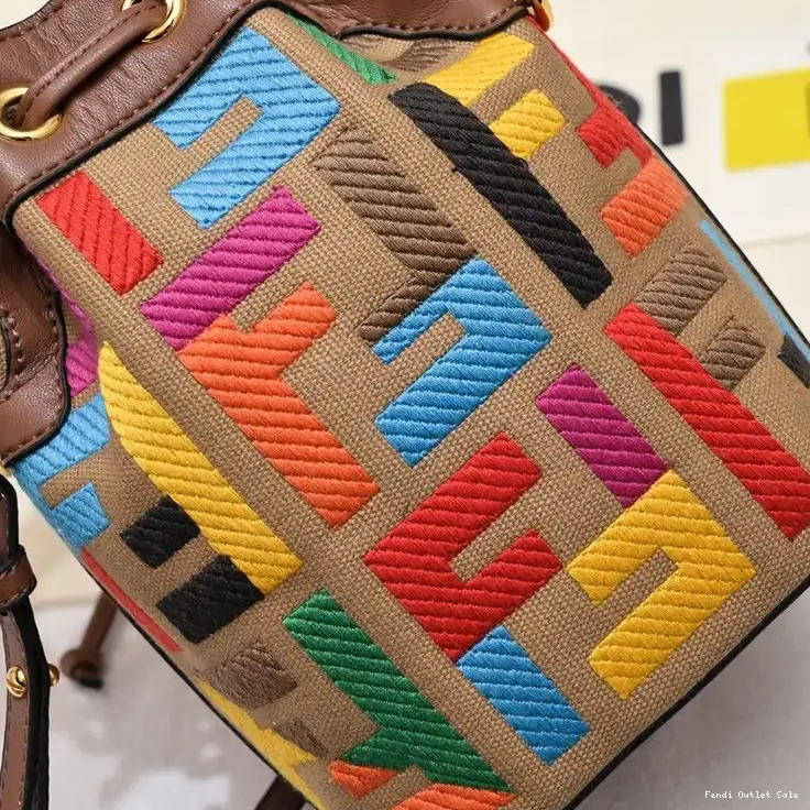 Affordable Brown In with Fendi Handle Canvas Tresor FF Mini Bucket Woven Bag Mon Motif 0506
